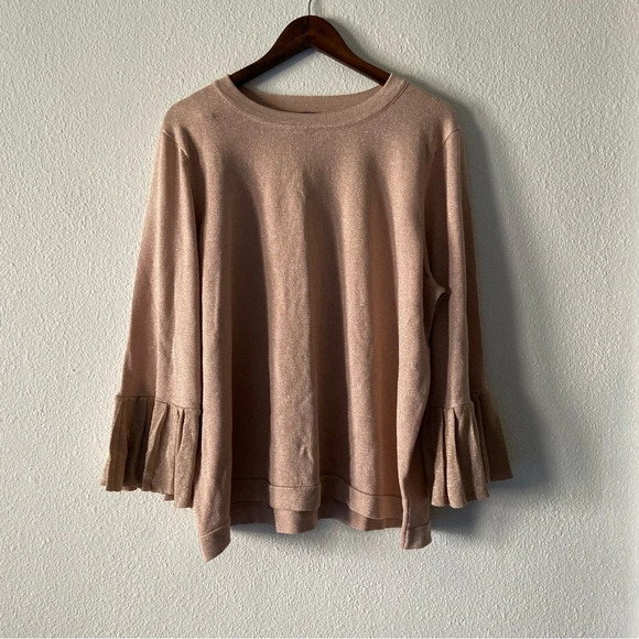 Shimmer Blouse Dusty Pink 3/4 Sleeve Pleated Flare Sleeve 3X Plus Size Top - Picture 10 of 10